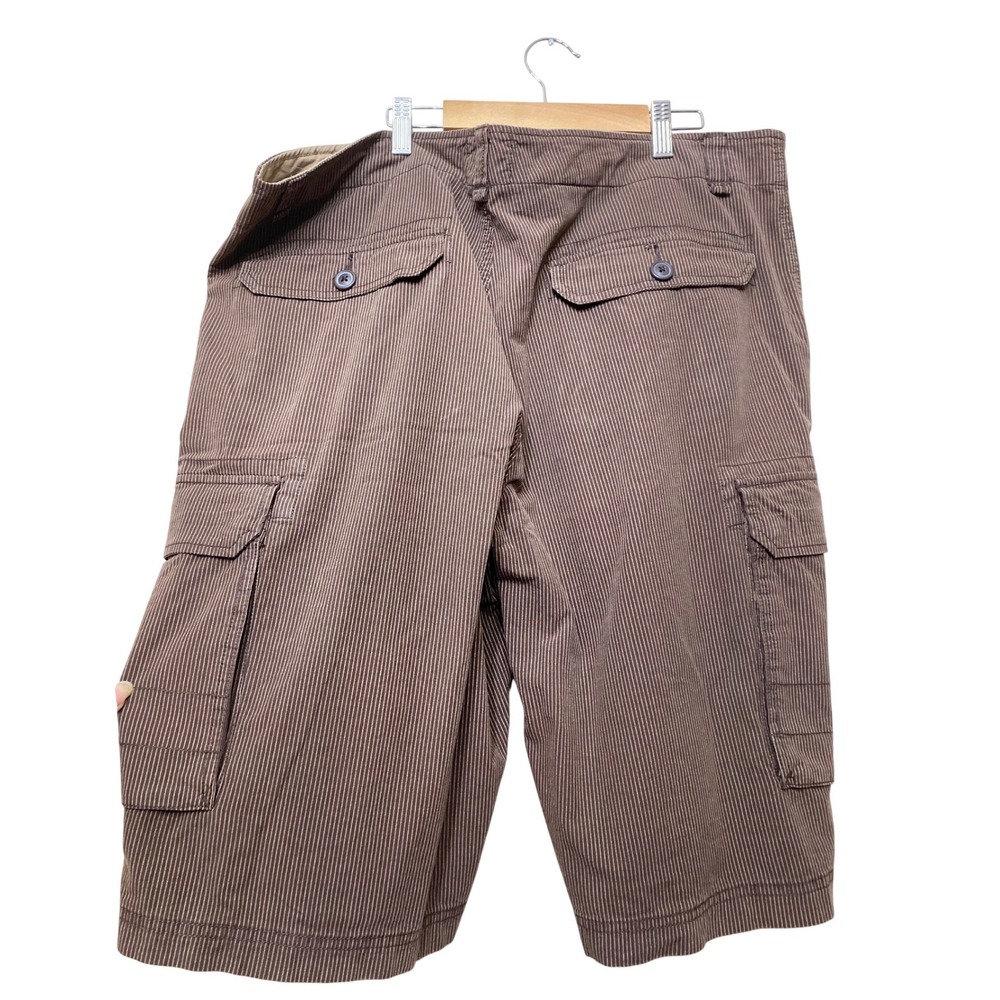 Ocean Pacific Mens Brown Pinstripe Cargo Shorts Relaxed Fit Multi Pocket OP